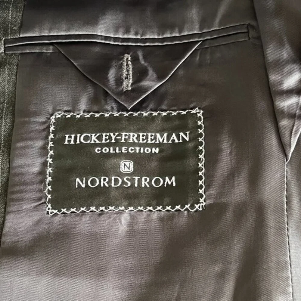 Hickey Freeman Mens‎ Gray Pinstripe Blazer Suit Jacket Coat Size 38R 100% Wool